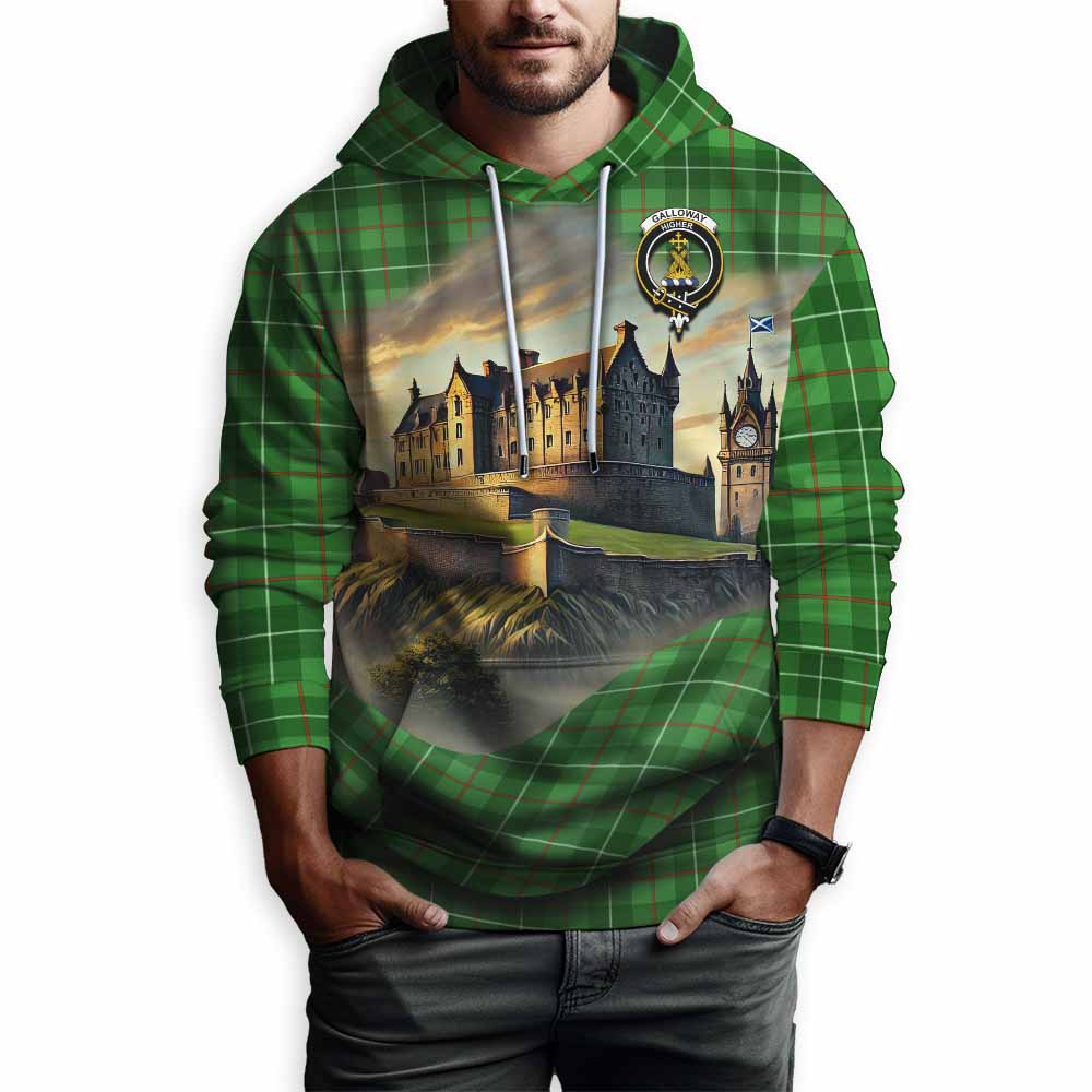 Tartan Vibes Clothing Galloway Tartan Family Crest Hoodie with Scottish Ancient Castle Style