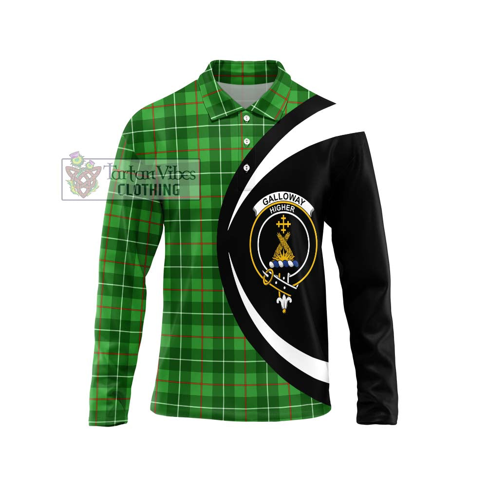 Galloway Tartan Long Sleeve Polo Shirt with Family Crest Circle Style Unisex - Tartan Vibes Clothing