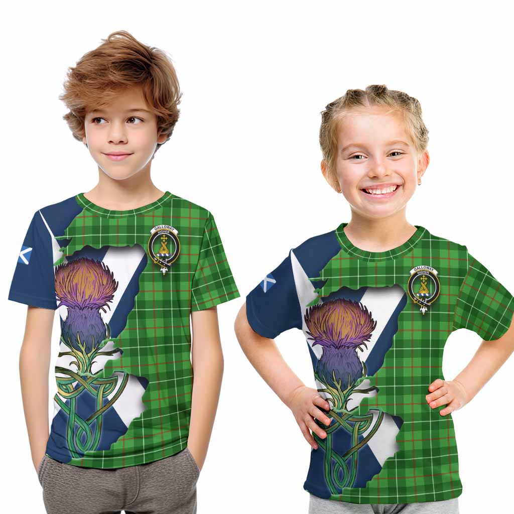 Tartan Vibes Clothing Galloway Tartan Family Crest Kid T-Shirt Scottish Thistle Celtic Inspired
