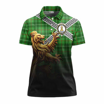 Galloway Crest Tartan Women's Polo Shirt with Golden Lion Emblem Celtic Style