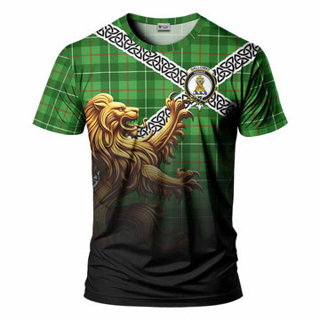 Tartan Vibes Clothing Galloway Crest Tartan T-Shirt with Golden Lion Emblem Celtic Style