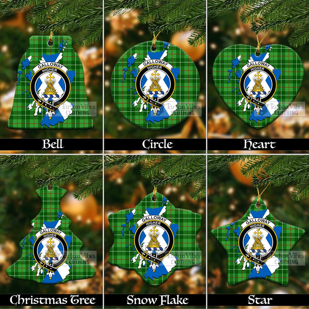 Tartan Vibes Clothing Galloway Tartan Christmas Ornament with Family Crest and Scotland Map