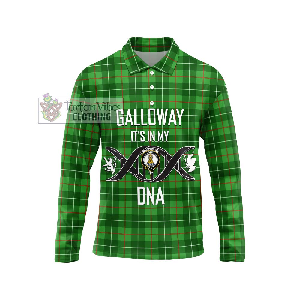 Galloway Tartan Long Sleeve Polo Shirt with Family Crest DNA In Me Style Unisex - Tartanvibesclothing Shop