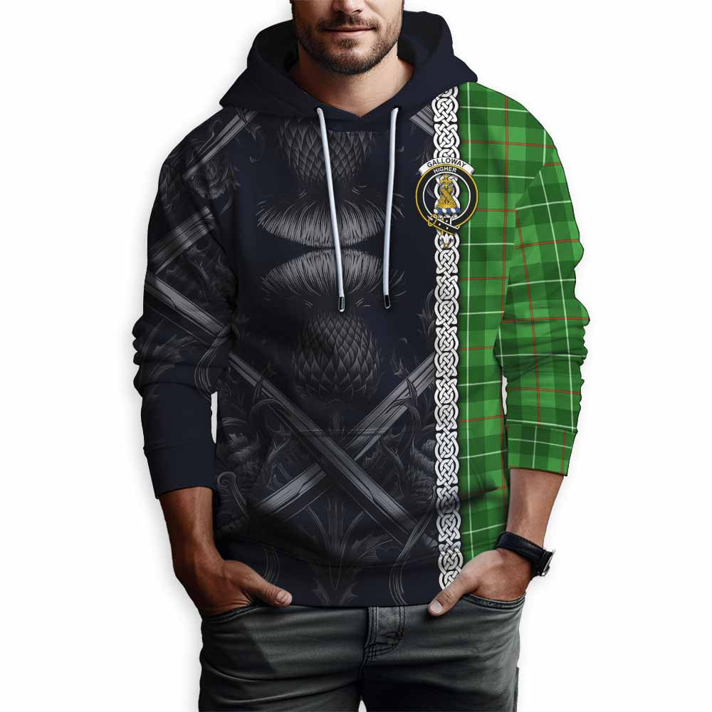 Tartan Vibes Clothing Galloway Tartan Hoodie with Family Crest Cross Sword Thistle Celtic Vibes
