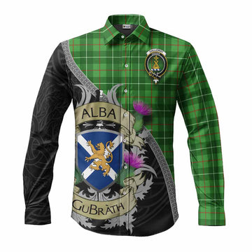 Galloway Tartan Family Crest Long Sleeve Button Shirt Lion Rampant Royal Thistle Shield Celtic Inspired