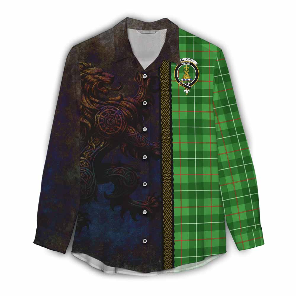Tartan Vibes Clothing Galloway Tartan Family Crest Women's Casual Shirt Alba Gu Brath Be Brave Lion Ancient Style