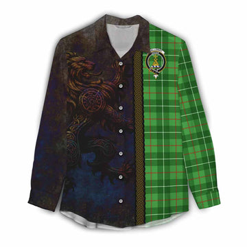 Galloway Tartan Family Crest Women's Casual Shirt Alba Gu Brath Be Brave Lion Ancient Style