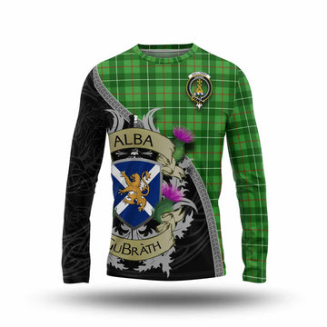 Tartan Vibes Clothing Galloway Tartan Family Crest Long Sleeve T-Shirt Lion Rampant Royal Thistle Shield Celtic Inspired