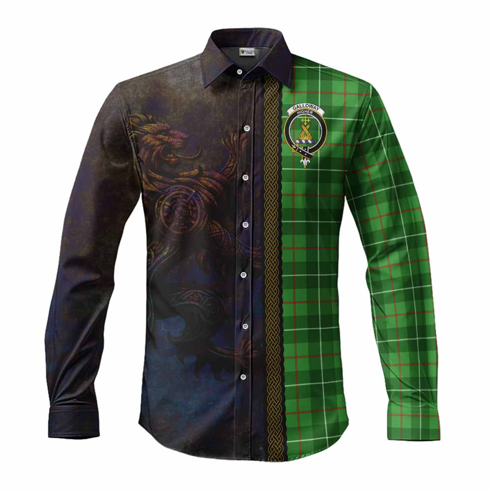 Tartan Vibes Clothing Galloway Tartan Family Crest Long Sleeve Button Shirt Alba Gu Brath Be Brave Lion Ancient Style