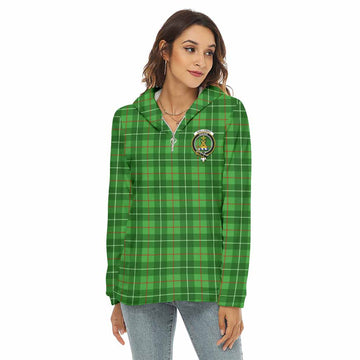 Galloway Tartan Women's Borg Fleece Hoodie with Half Zip with Family Crest