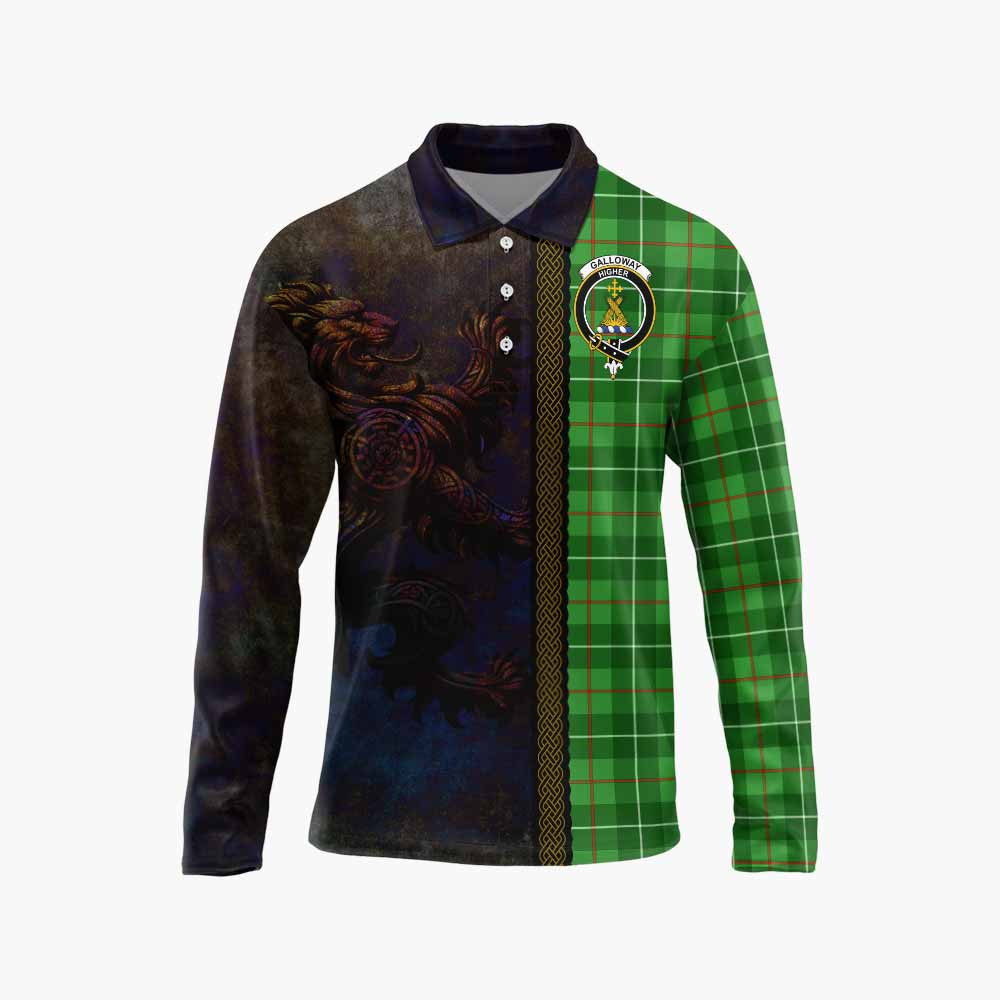 Tartan Vibes Clothing Galloway Tartan Family Crest Long Sleeve Polo Shirt Alba Gu Brath Be Brave Lion Ancient Style