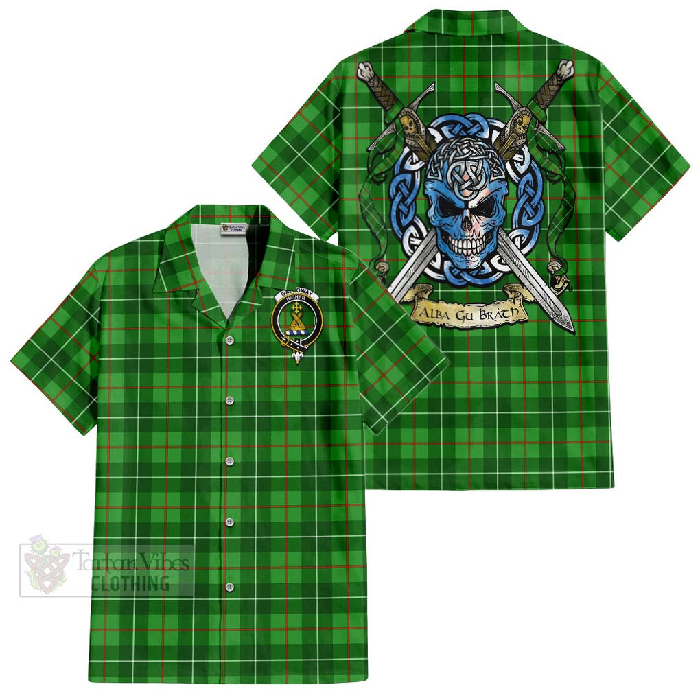 Tartan Vibes Clothing Galloway Tartan Short Sleeve Button Shirt with Family Crest Celtic Skull Style