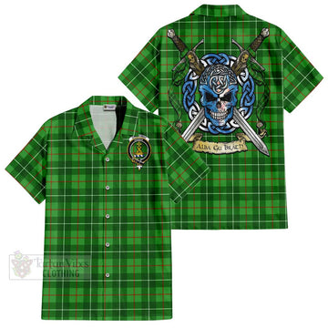 Tartan Vibes Clothing Galloway Tartan Short Sleeve Button Shirt with Family Crest Celtic Skull Style