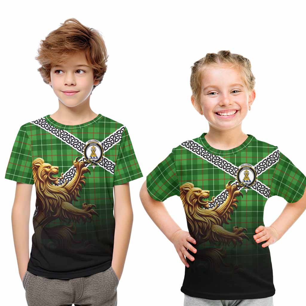 Tartan Vibes Clothing Galloway Crest Tartan Kid T-Shirt with Golden Lion Emblem Celtic Style
