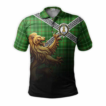 Galloway Crest Tartan Polo Shirt with Golden Lion Emblem Celtic Style