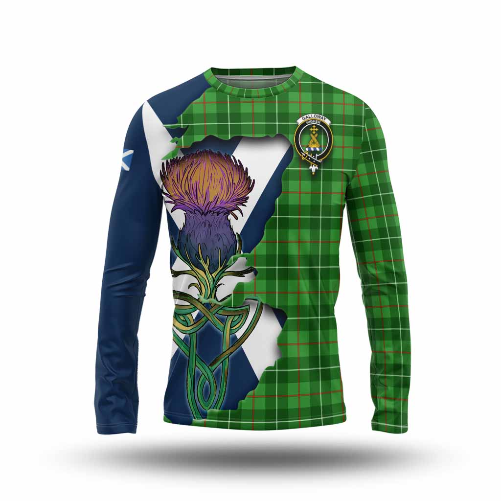 Tartan Vibes Clothing Galloway Tartan Family Crest Long Sleeve T-Shirt Scottish Thistle Celtic Inspired
