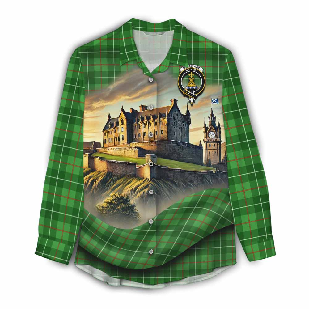 Tartan Vibes Clothing Galloway Tartan Family Crest Women's Casual Shirt with Scottish Ancient Castle Style