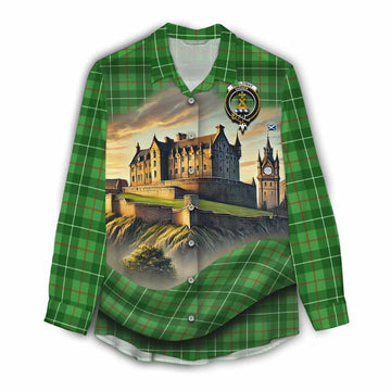 Galloway Tartan Family Crest Women's Casual Shirt with Scottish Ancient Castle Style