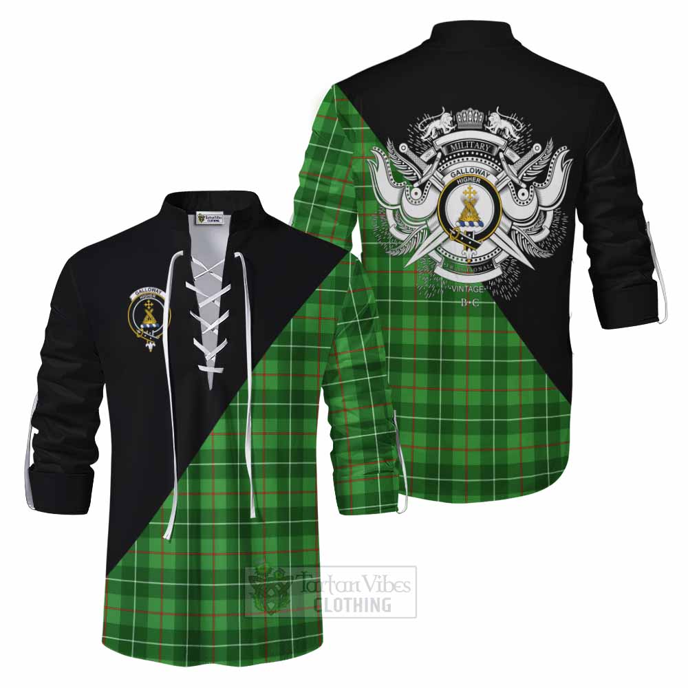 Tartan Vibes Clothing Galloway Tartan Ghillie Kilt Shirt with Family Crest and Military Logo Style