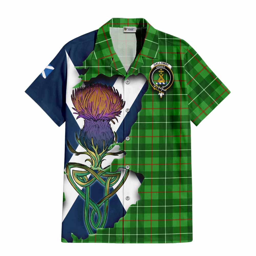 Tartan Vibes Clothing Galloway Tartan Family Crest Short Sleeve Button Shirt Scottish Thistle Celtic Inspired