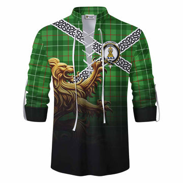 Galloway Crest Tartan Ghillie Kilt Shirt with Golden Lion Emblem Celtic Style