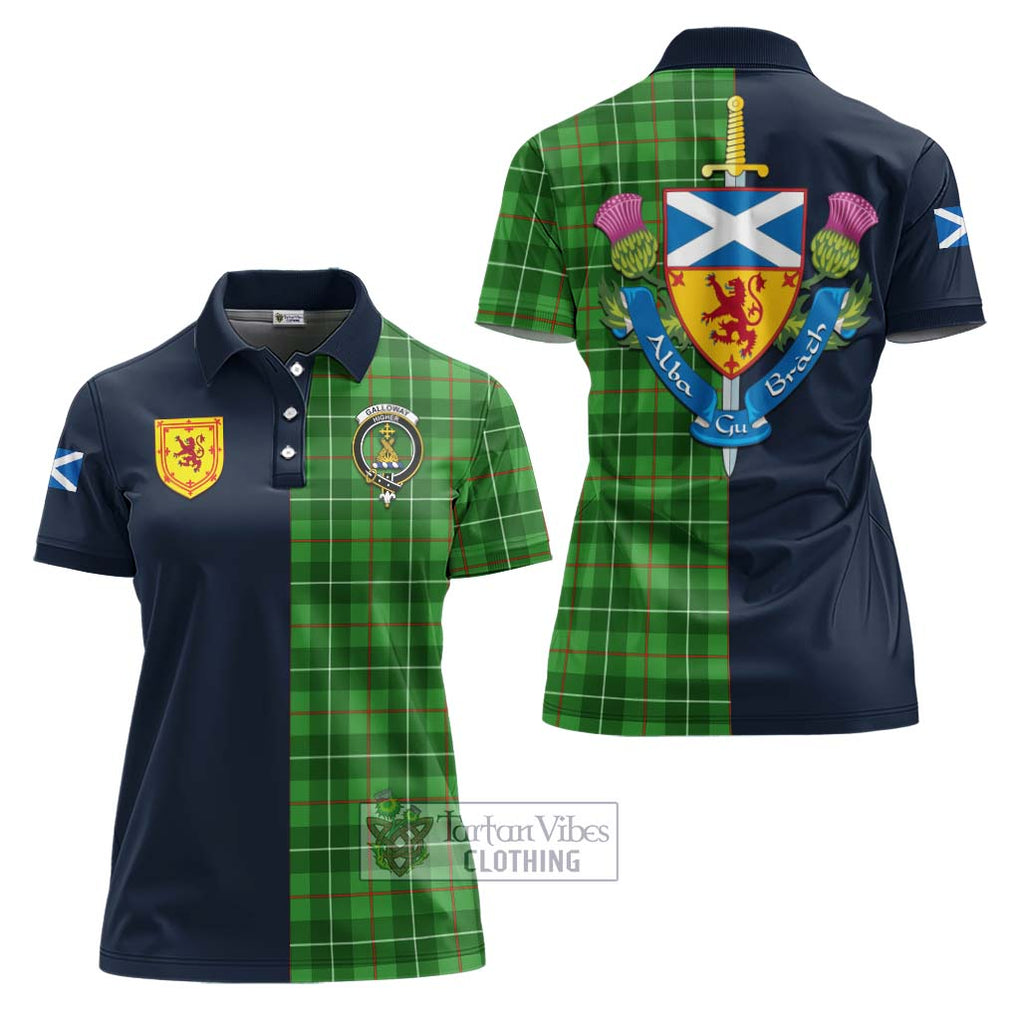 Tartan Vibes Clothing Galloway Tartan Women's Polo Shirt with Scottish Lion Royal Arm Half Style