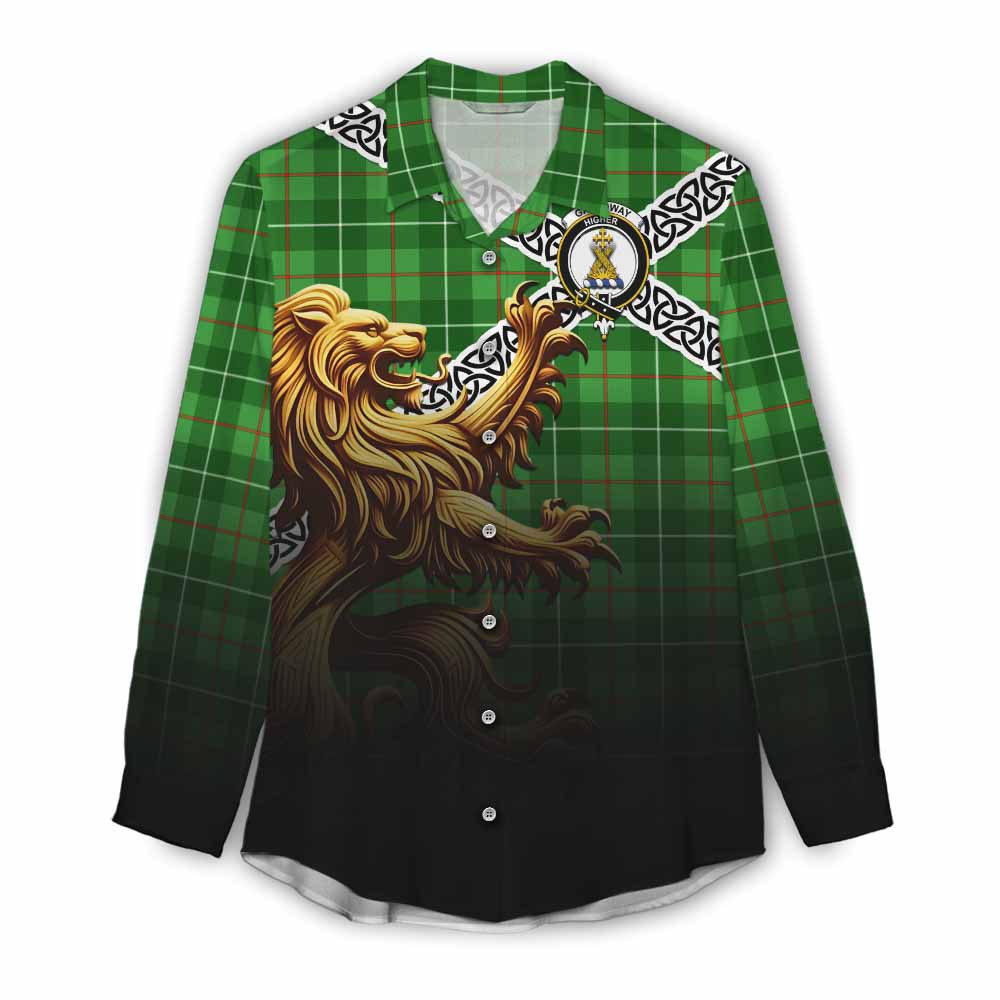 Tartan Vibes Clothing Galloway Crest Tartan Women's Casual Shirt with Golden Lion Emblem Celtic Style