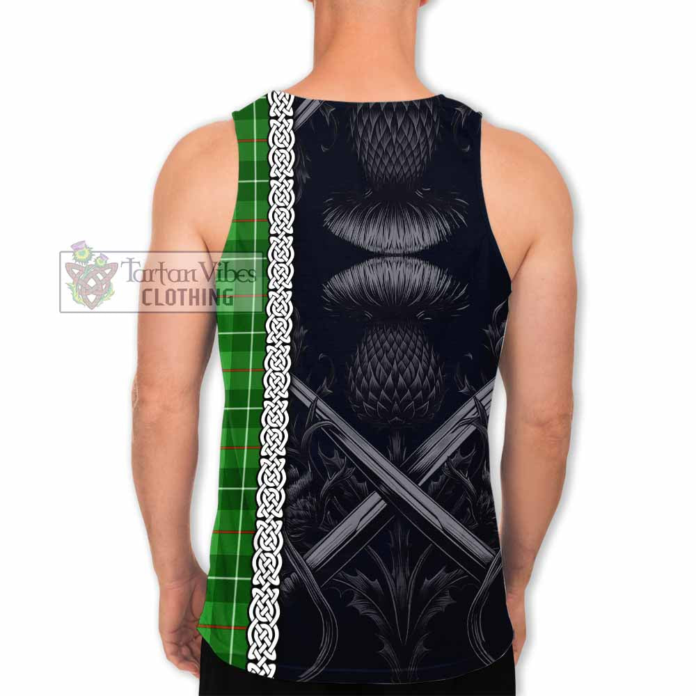 Tartan Vibes Clothing Galloway Tartan Men's Tank Top with Family Crest Cross Sword Thistle Celtic Vibes