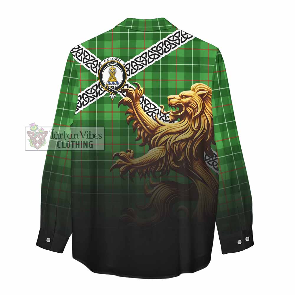 Tartan Vibes Clothing Galloway Crest Tartan Women's Casual Shirt with Golden Lion Emblem Celtic Style