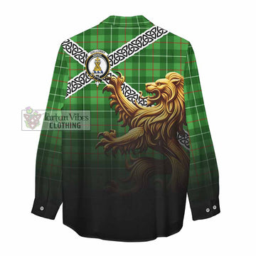 Galloway Crest Tartan Women's Casual Shirt with Golden Lion Emblem Celtic Style