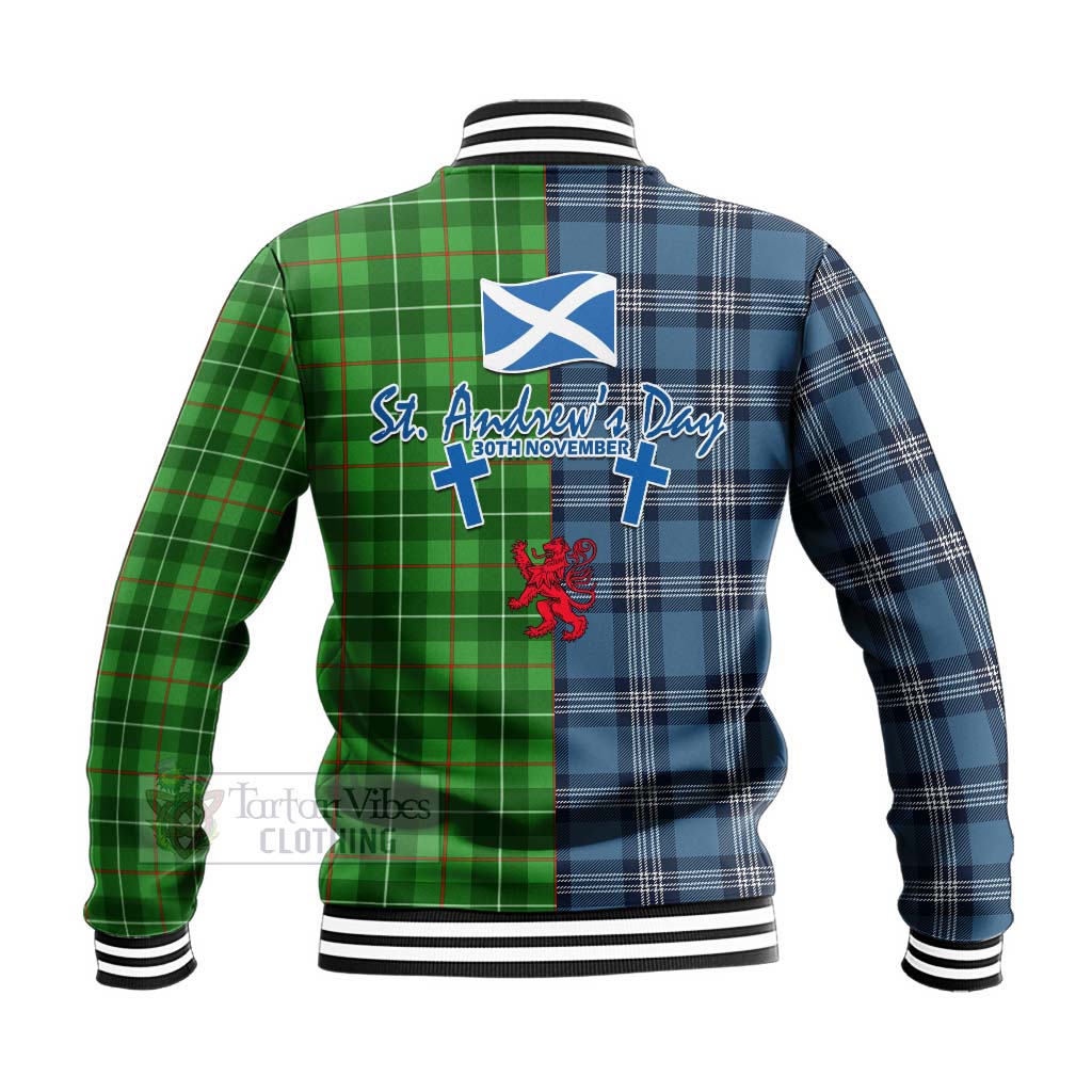 Tartan Vibes Clothing Galloway Tartan Baseball Jacket Happy St. Andrew's Day Half Tartan Style