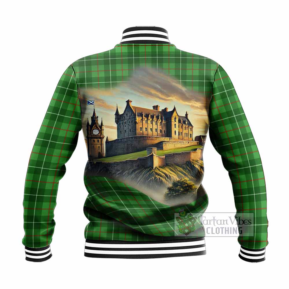 Tartan Vibes Clothing Galloway Tartan Family Crest Baseball Jacket with Scottish Ancient Castle Style
