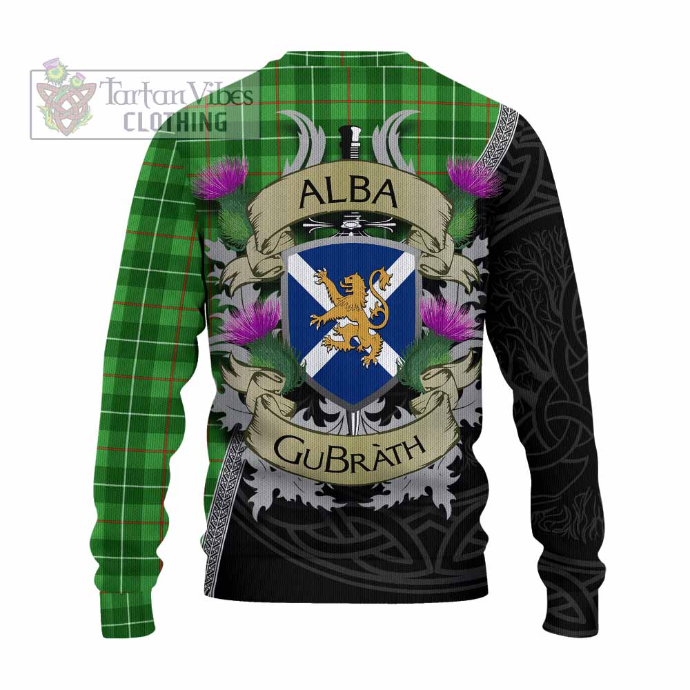 Tartan Vibes Clothing Galloway Tartan Family Crest Knitted Sweater Lion Rampant Royal Thistle Shield Celtic Inspired