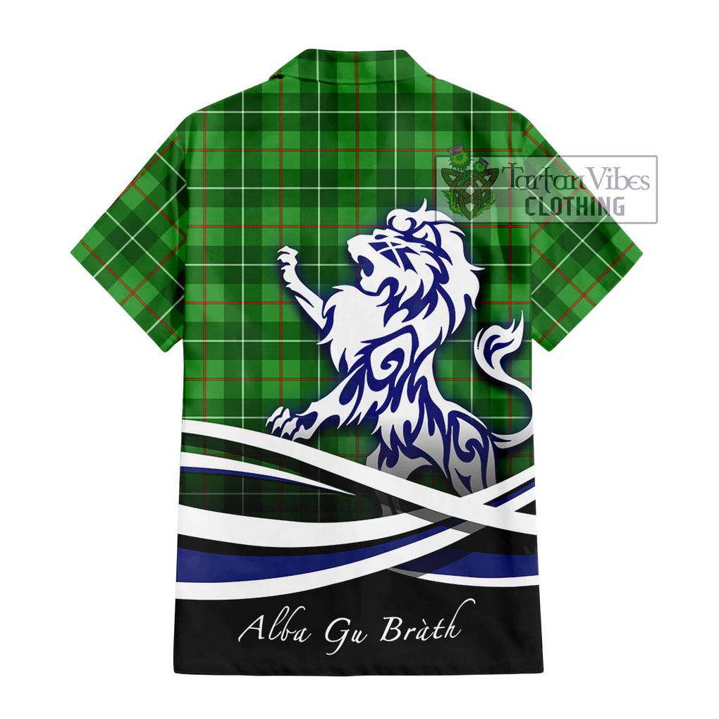 Galloway Tartan Short Sleeve Button Shirt with Alba Gu Brath Regal Lion Emblem - Tartanvibesclothing Shop