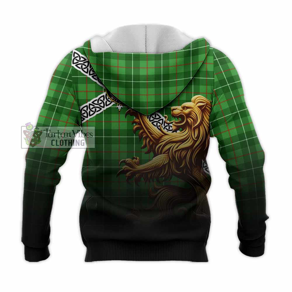 Tartan Vibes Clothing Galloway Crest Tartan Knitted Hoodie with Golden Lion Emblem Celtic Style