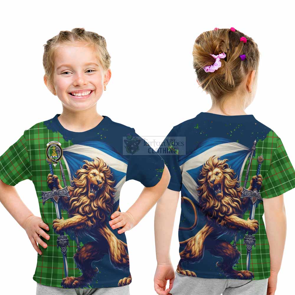 Tartan Vibes Clothing Galloway Tartan Family Crest Kid T-Shirt with Scottish Majestic Lion