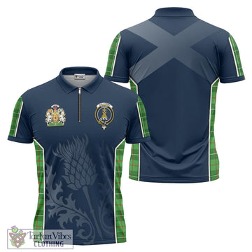Galloway Tartan Zipper Polo Shirt with Family Crest and Scottish Thistle Vibes Sport Style