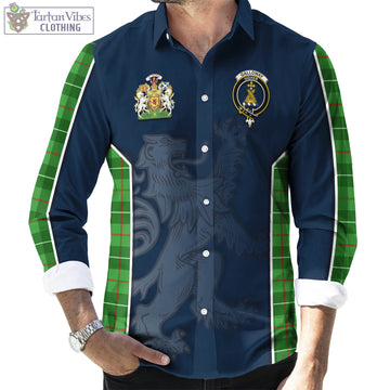 Galloway Tartan Long Sleeve Button Up Shirt with Family Crest and Lion Rampant Vibes Sport Style