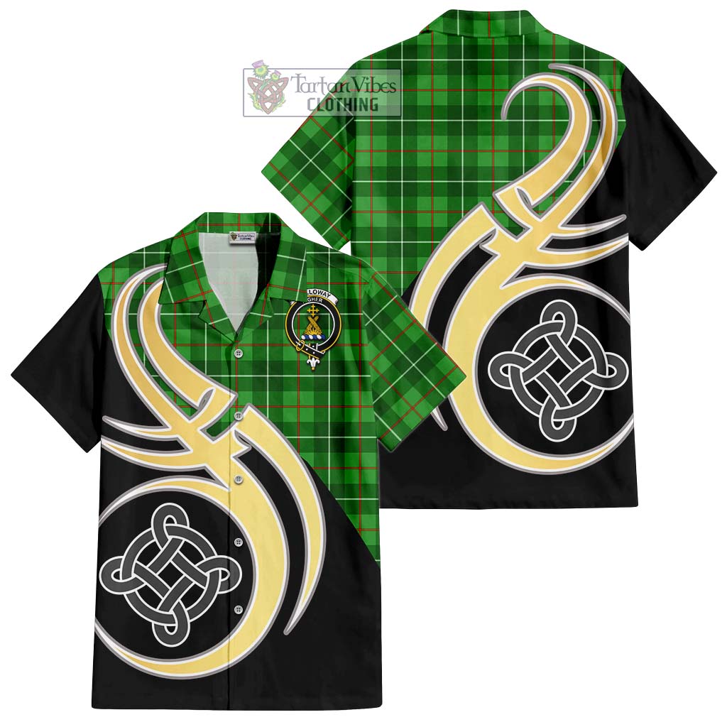 Galloway Tartan Short Sleeve Button Shirt with Family Crest and Celtic Symbol Style - Tartan Vibes Clothing