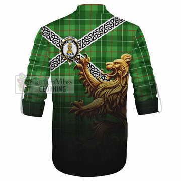 Galloway Crest Tartan Ghillie Kilt Shirt with Golden Lion Emblem Celtic Style
