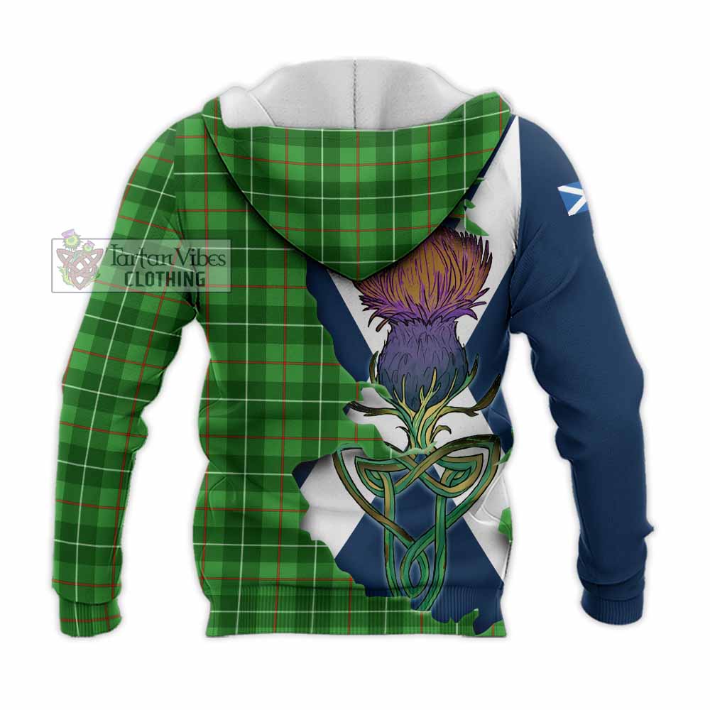 Tartan Vibes Clothing Galloway Tartan Family Crest Knitted Hoodie Scottish Thistle Celtic Inspired