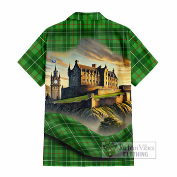 Tartan Vibes Clothing Galloway Tartan Family Crest Short Sleeve Button Shirt with Scottish Ancient Castle Style