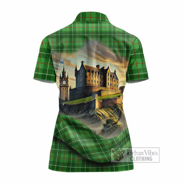 Galloway Tartan Family Crest Women's Polo Shirt with Scottish Ancient Castle Style