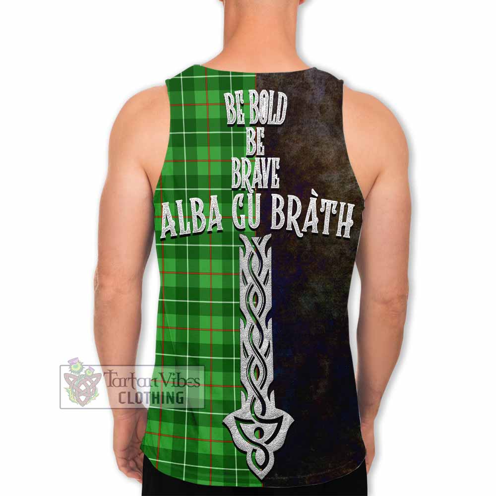 Tartan Vibes Clothing Galloway Tartan Family Crest Men's Tank Top Alba Gu Brath Be Brave Lion Ancient Style