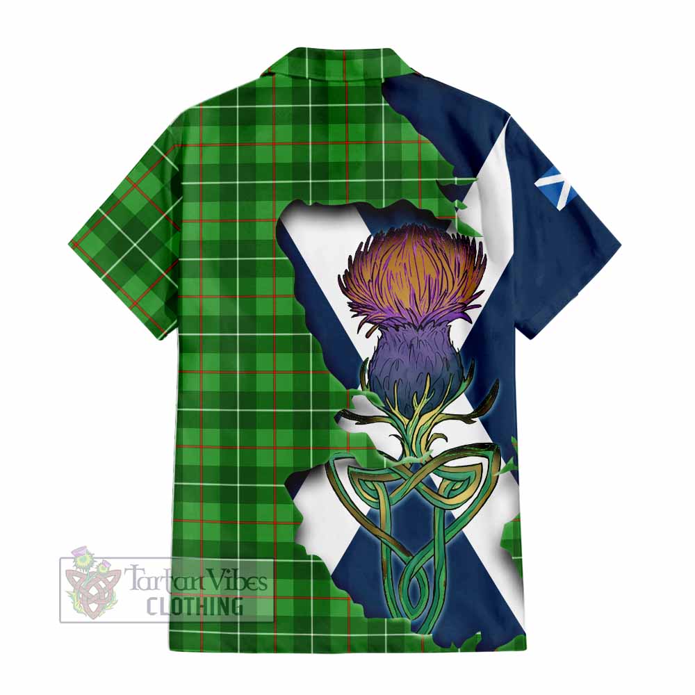 Tartan Vibes Clothing Galloway Tartan Family Crest Short Sleeve Button Shirt Scottish Thistle Celtic Inspired