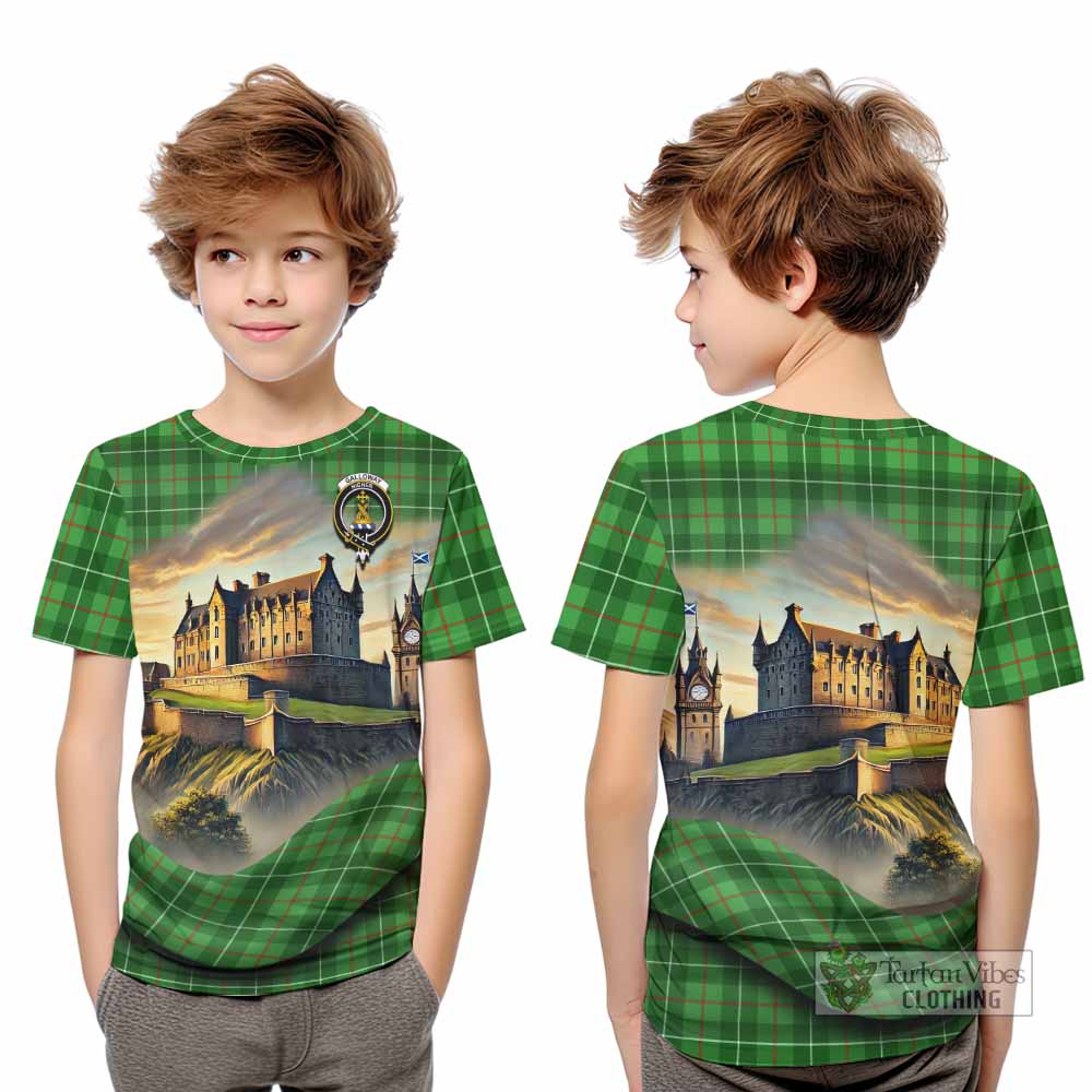 Tartan Vibes Clothing Galloway Tartan Family Crest Kid T-Shirt with Scottish Ancient Castle Style