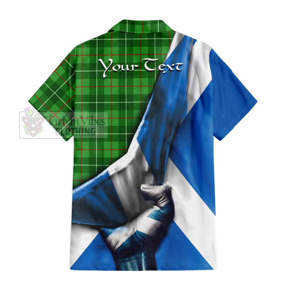 Tartan Vibes Clothing Galloway Tartan Short Sleeve Button Shirt with Family Crest Scotland Patriotic Style
