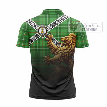 Galloway Crest Tartan Zipper Polo Shirt with Golden Lion Emblem Celtic Style