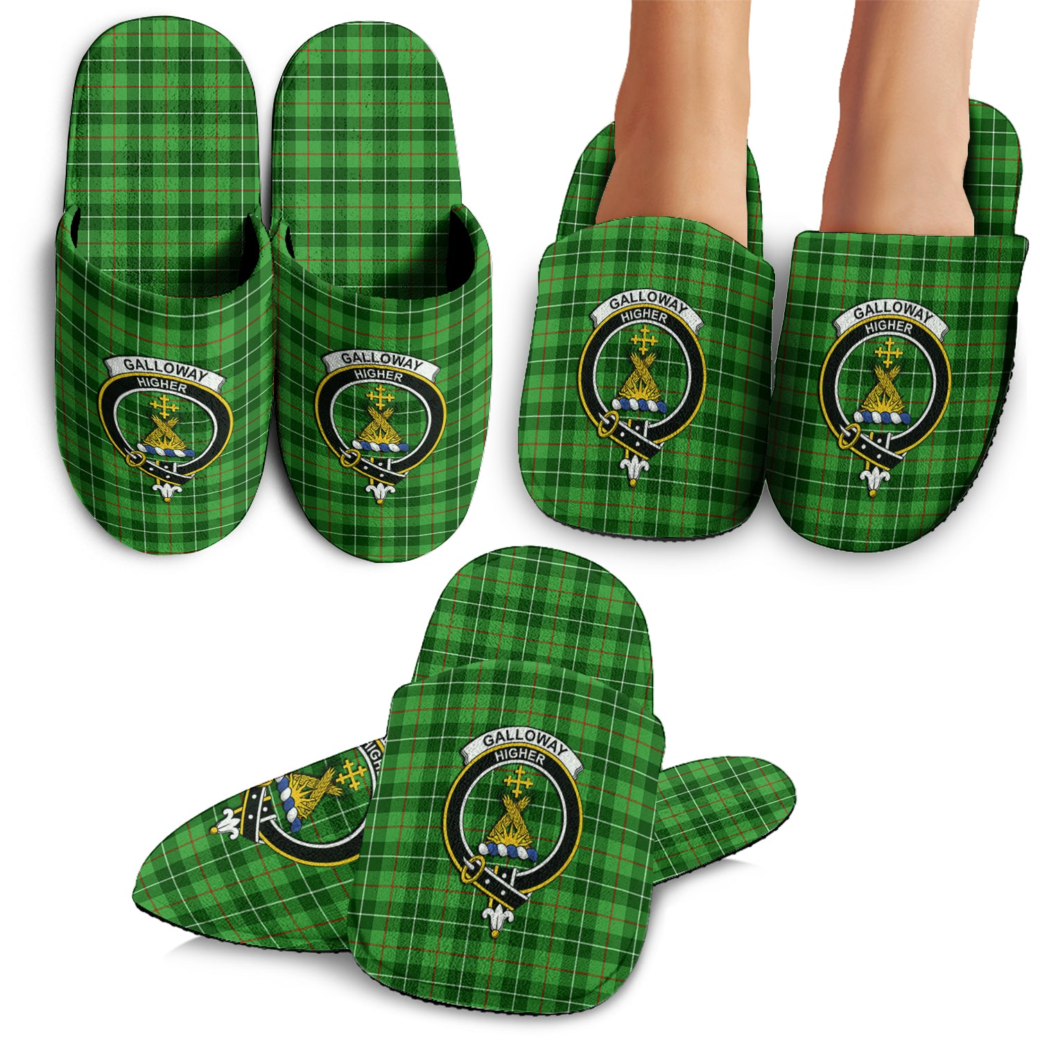 Galloway Tartan Home Slippers with Family Crest - Tartanvibesclothing