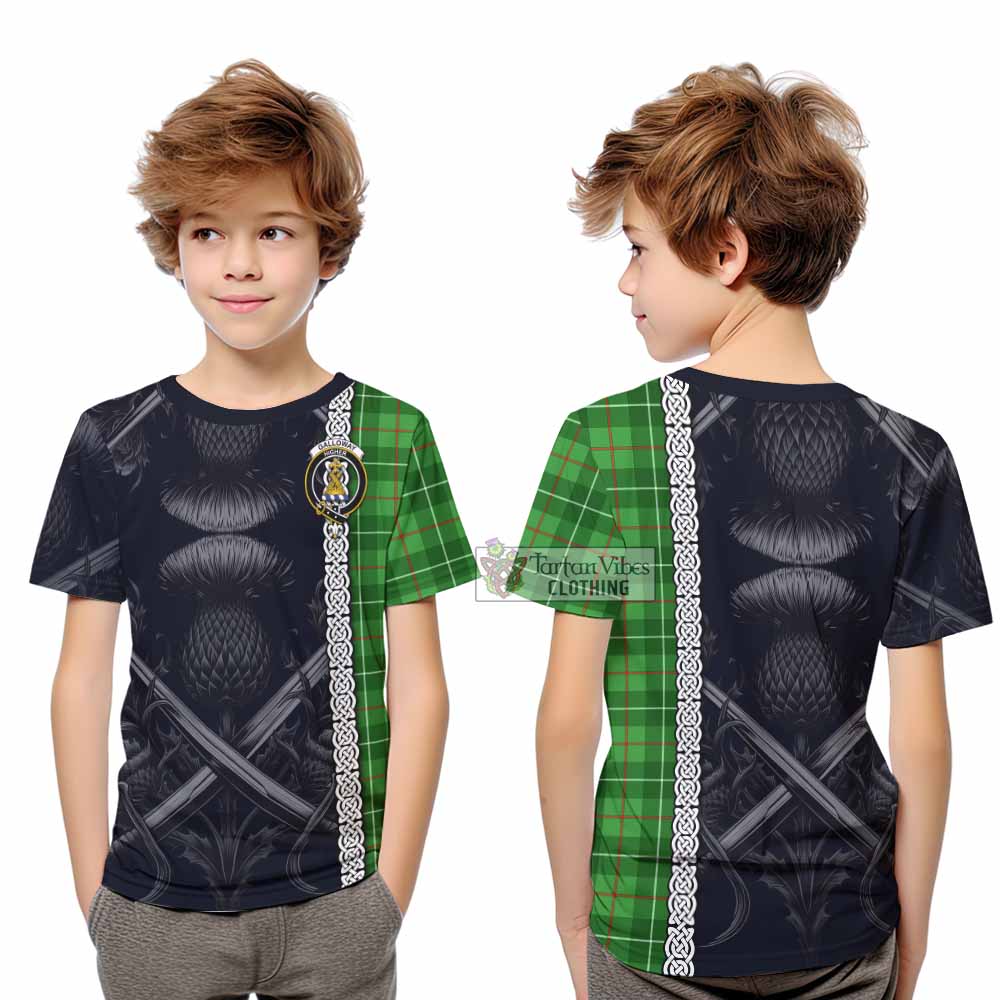 Tartan Vibes Clothing Galloway Tartan Kid T-Shirt with Family Crest Cross Sword Thistle Celtic Vibes